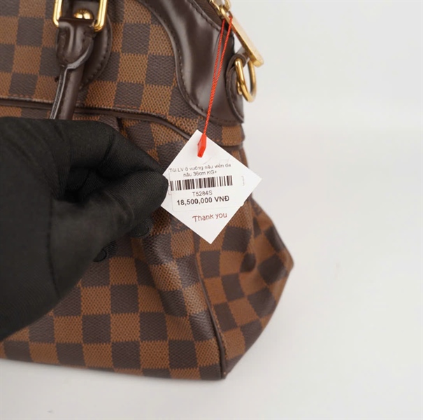 Túi LV ô vuông nâu viền da nâu 36cm KG+
