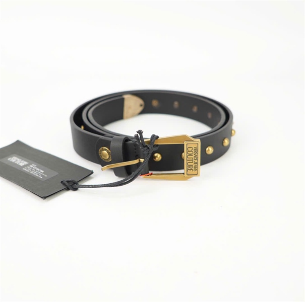 Thắt lưng Versace da đen đính đinh KG+