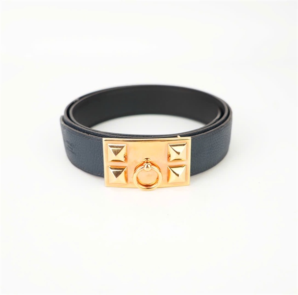 Thắt lưng Hermes đen khóa vàng rời KG+