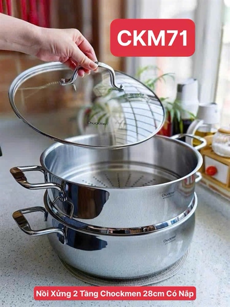 S980 - C71 Nồi Xửng Hấp 2 Tầng Chockmen 28cm Kèm Nắp CKM-ZY3L28Z [T4]