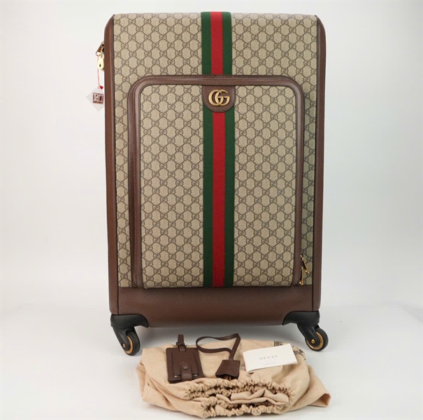 Vali GG họa tiết logo viền da phối dây sọc TB+