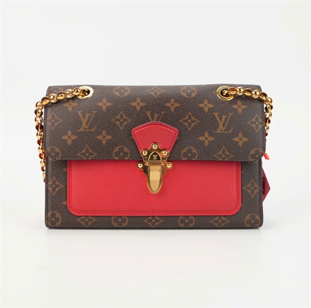 Túi LV Victoria hoa nâu phối da đỏ size 25 +