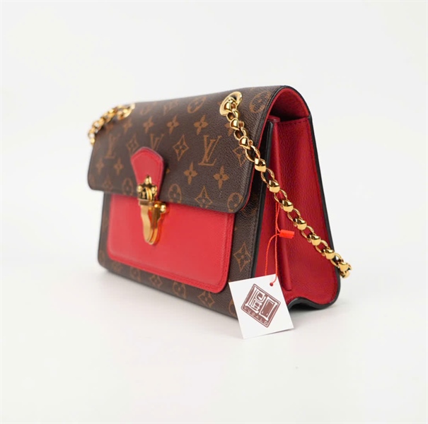 Túi LV Victoria hoa nâu phối da đỏ size 25 +