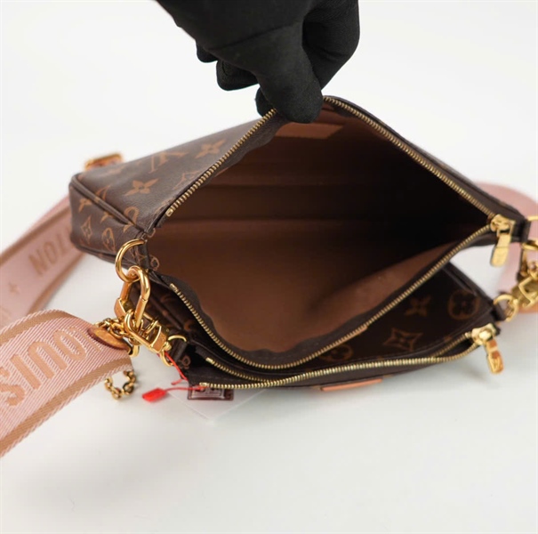 Túi LV hoa nâu strap hồng kèm ví size 22 +