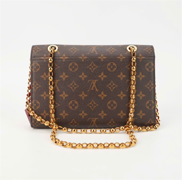 Túi LV Victoria hoa nâu phối da đỏ size 25 +