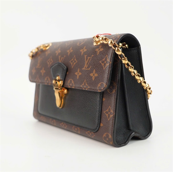 Túi LV Victoria hoa nâu phối da đen size 25 +