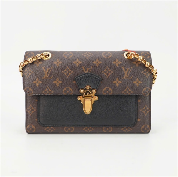 Túi LV Victoria hoa nâu phối da đen size 25 +