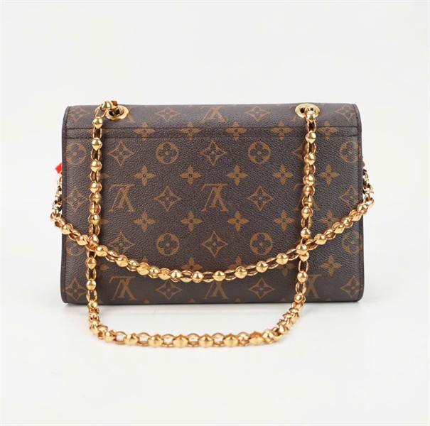 Túi LV Victoria hoa nâu phối da đen size 25 +