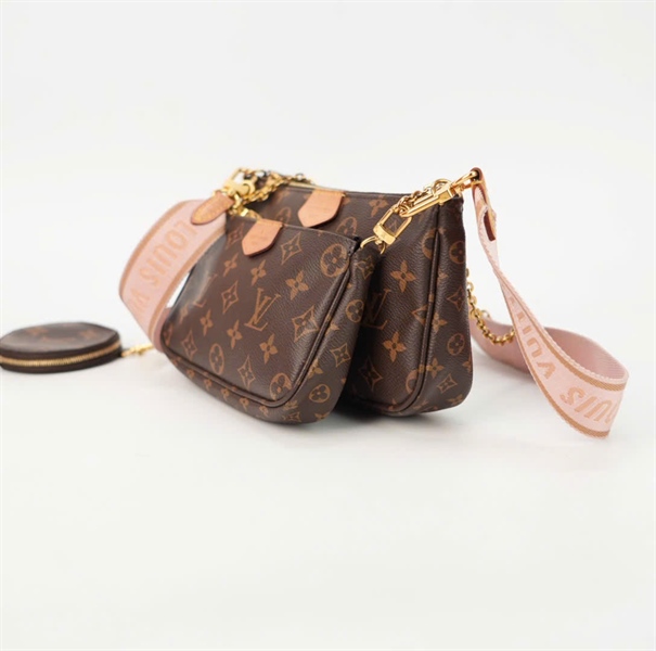 Túi LV hoa nâu strap hồng kèm ví size 22 +