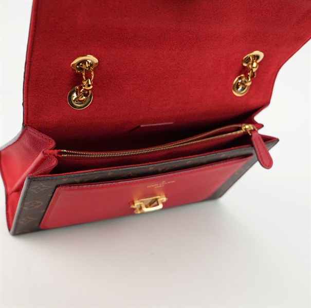 Túi LV Victoria hoa nâu phối da đỏ size 25 +