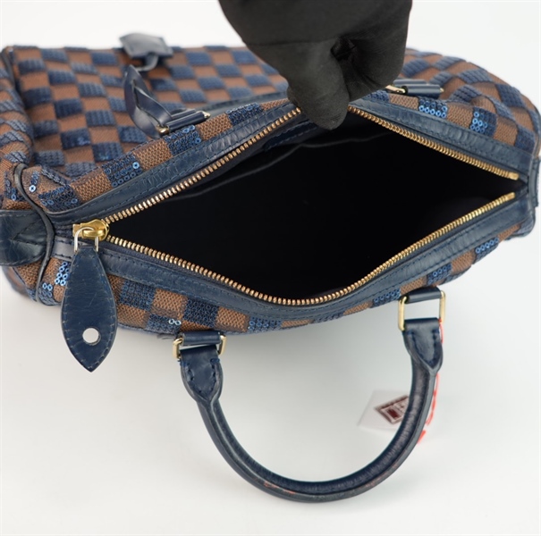 Túi LV ô vuông đính cườm xanh size 30++