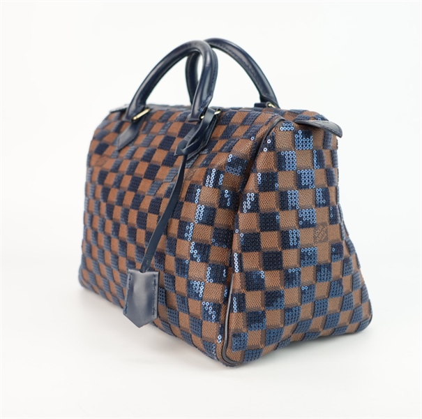 Túi LV ô vuông đính cườm xanh size 30++