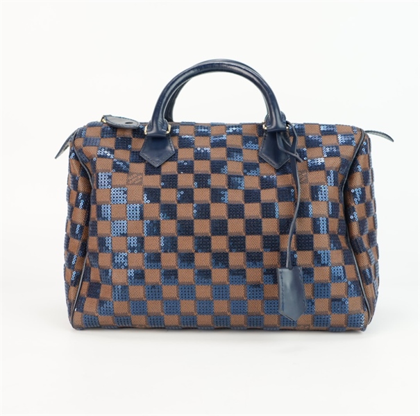 Túi LV ô vuông đính cườm xanh size 30++