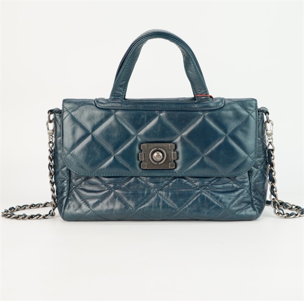 Túi Chanel màu xanh khóa bạc nắp gập s30 ++