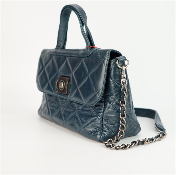 Túi Chanel màu xanh khóa bạc nắp gập s30 ++