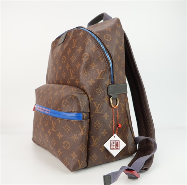 Balo LV hoa nâu viền xanh dương ++