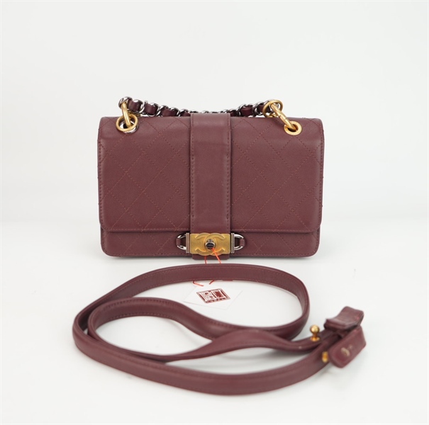 Túi Chanel nâu khóa vàng size 21 ++