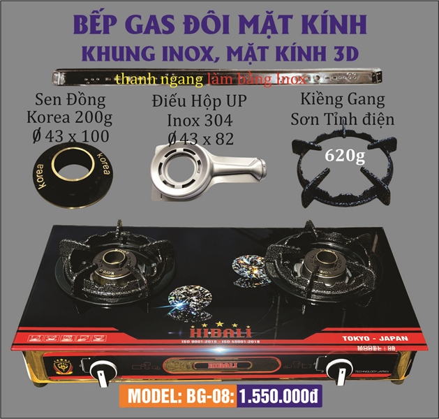 Bếp Gas Mặt Kính 3D-ĐH304-SĐ82 - BG-08 HIBALI