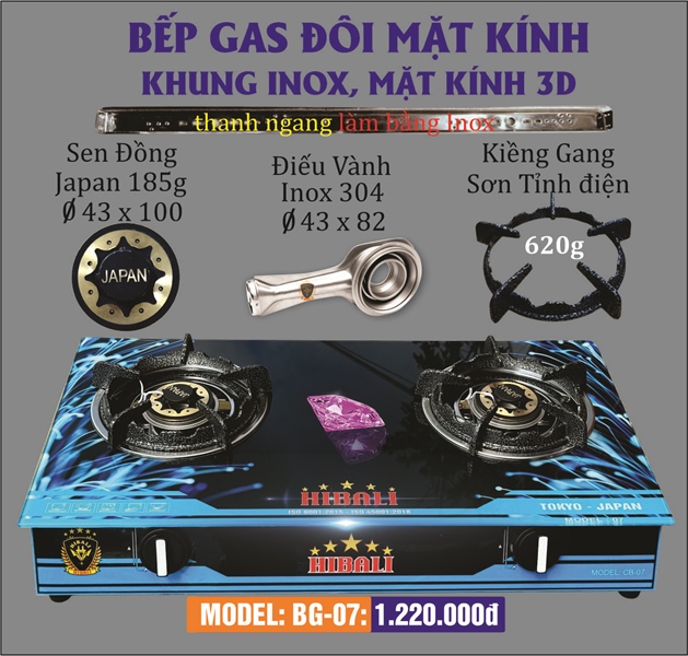 Bếp Gas Mặt Kính 3D - ĐI304-SĐ82 - BG-07 HIBALI