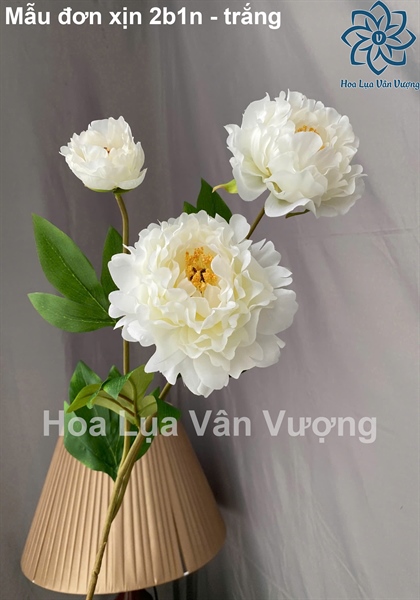 Mẫu đơn xịn 2b1n - trắng - Hoa cành dài - Hoa Lụa Vân Vượng