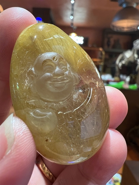 Mặt ngọc Phật Di Lặc thạch anh tóc vàng+