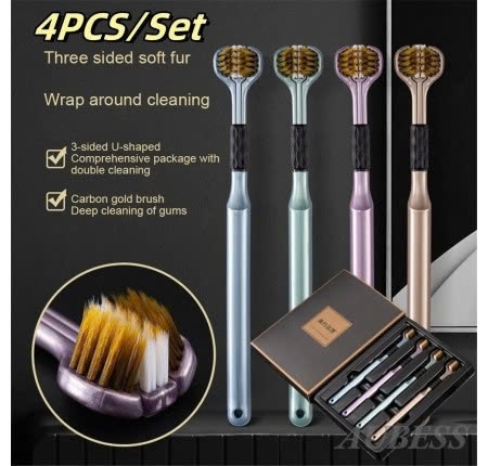 Set 4 Cái Bàn Chải Đánh Răng Ba Mặt Lông Mềm Bảo Vệ Nướu Nhạy Cảm Có Hộp Gói Độc Lập Làm Sạch Sâu Bàn Chải Chăm Sóc Răng
