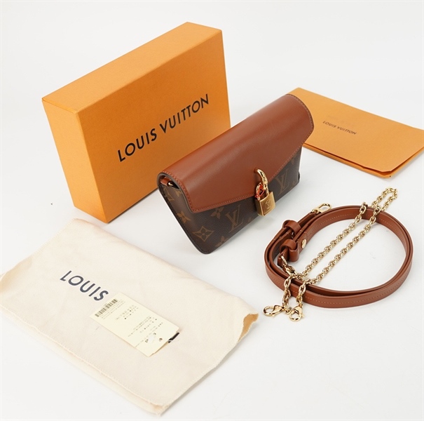 Túi LV hoa nâu nắp gập phối da s17 TB+