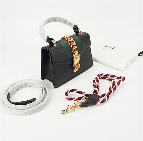 Túi GG Sylvie đen (493075) 2 strap s20 TB+