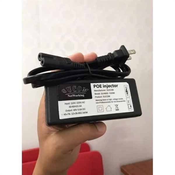 Nguồn PoE injector Sucom 48V 0.6A 100Mbps (chạy được dây 4 lõi 1236)