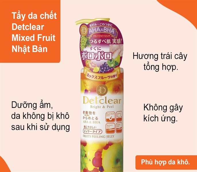 Gel tẩy tế bào chết Meishoku Detclear Bright & Peel Nhật Bản 180ml (Hương trái cây vàng)