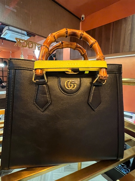 Túi GG đen quai trúc nâu nhạt sz 27cm +