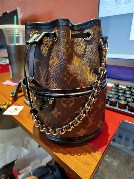 Túi LV nóe hoa nâu viền đen KG+