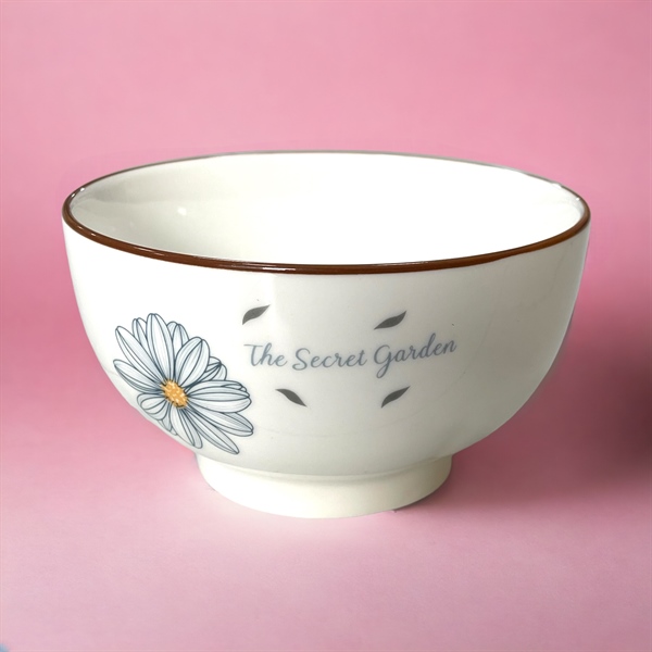 Bát hoa cúc viền nâu