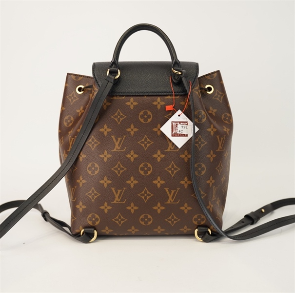 Balo LV hoa nâu nắp đen lòng đỏ +