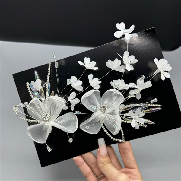 Cài tóc cô dâu hoa voan đính hoa nhí mới t9/2024