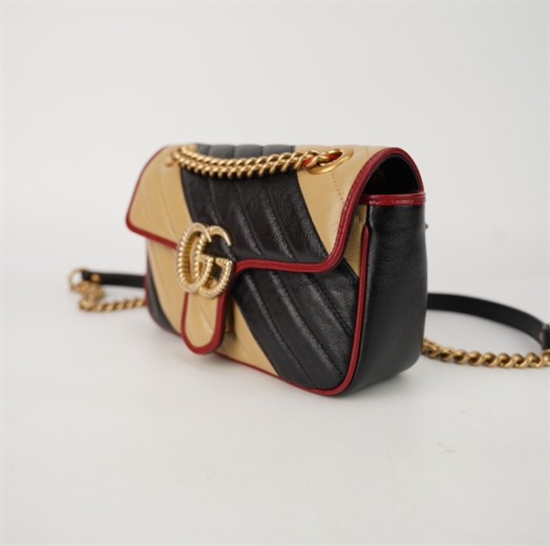 Túi GG handle màu nude đen viền đỏ size 21 +