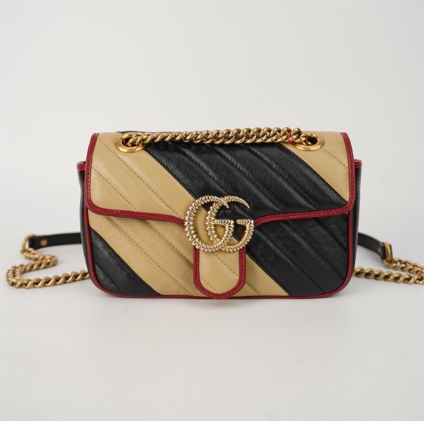 Túi GG handle màu nude đen viền đỏ size 21 +