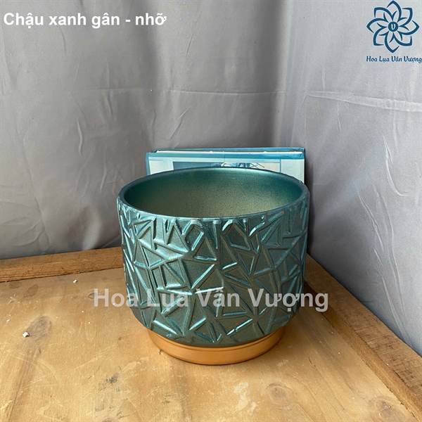 Chậu xanh gân - nhỡ - Lọ hoa - Hoa Lụa Vân Vượng