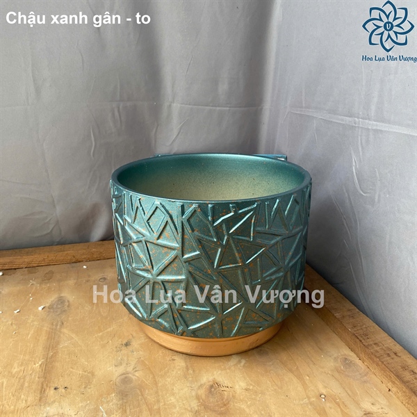 Chậu gân xanh - to - Lọ hoa - Hoa Lụa Vân Vượng