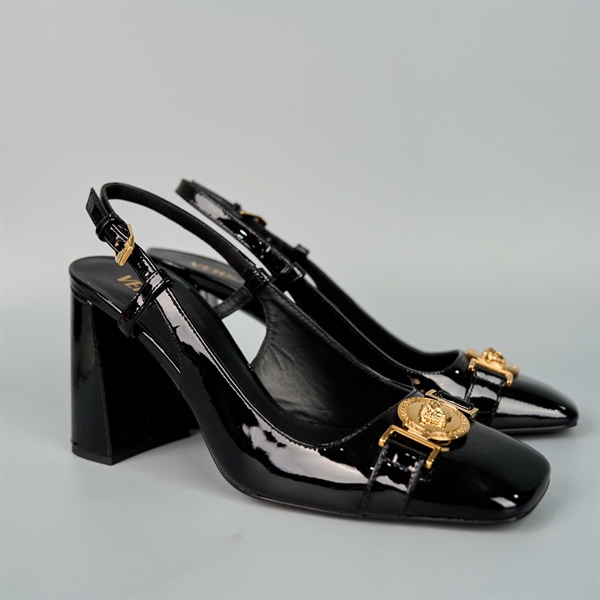 Giày Versace đen bóng đế cao 10p sz38 +