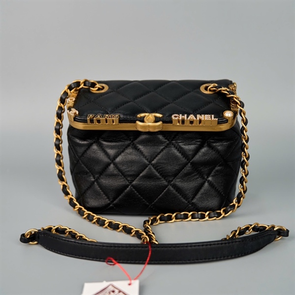 Túi Chanel đen viền vàng (PN0AXK76) sz16 (HC) +