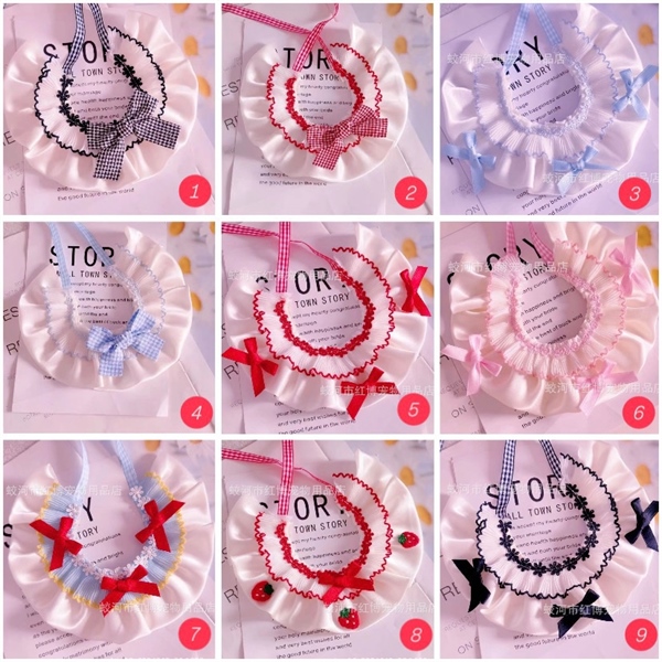 Yếm cổ vải lụa dây buộc kẻ caro đính nơ S(20-2cm)