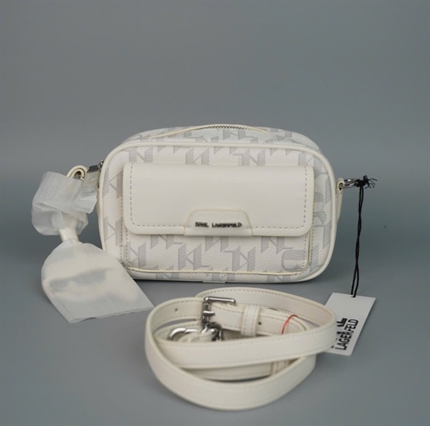 Túi Karl Lagerfeld trắng họa tiết xám sz20 (PN) +