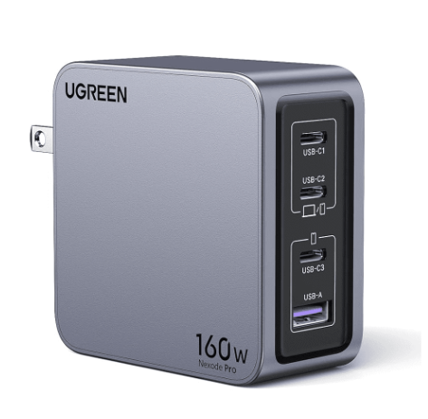 Sạc điện thoại laptop 3 cổng USB-C và 1 USB Nexode công nghệ GaN 160W màu đen Ugreen (25876).