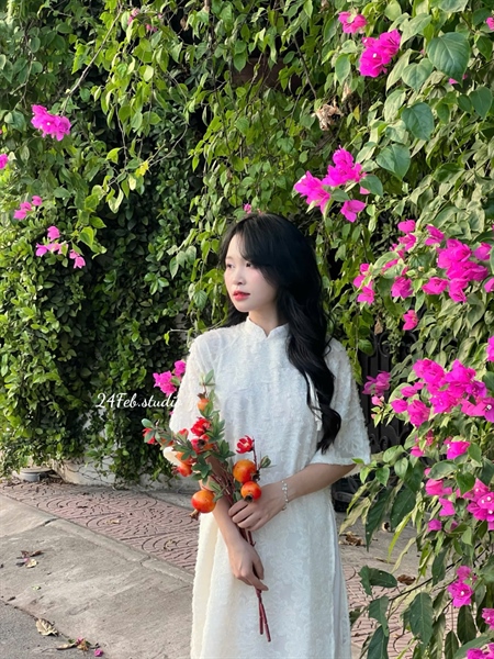 Set áo dài tơ lông cúc ngọc + quần lụa