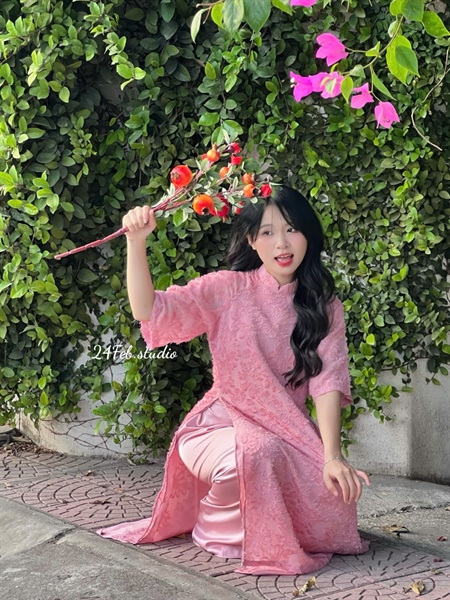 Set áo dài tơ lông cúc ngọc + quần lụa