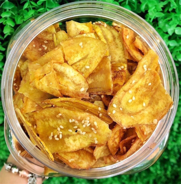 CHUỐI SẤY GIÒN MÈ ( 450gram/hủ)