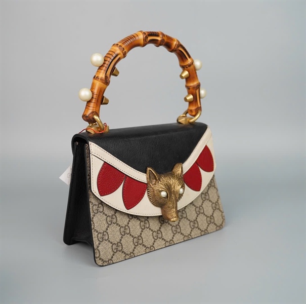 Túi GG handle xám đầu cáo (498879) sz20 (BQ) KG+