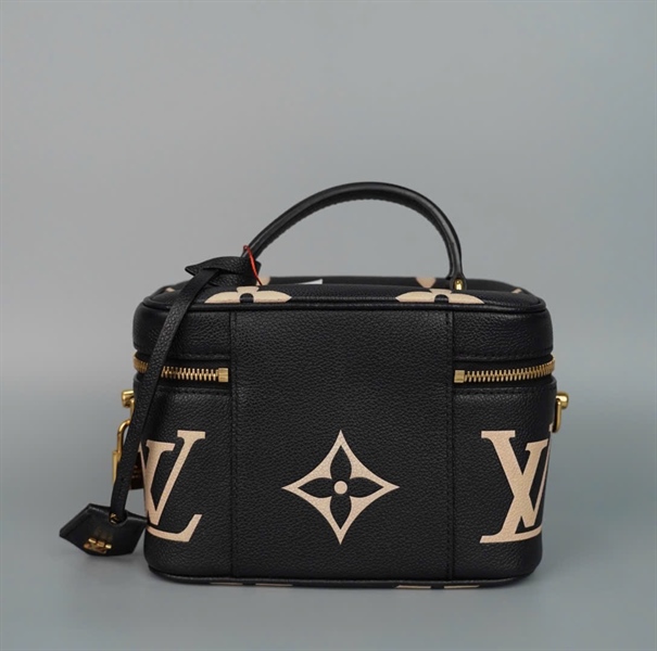 Túi LV vanity hoa trắng nền đen sz18 +