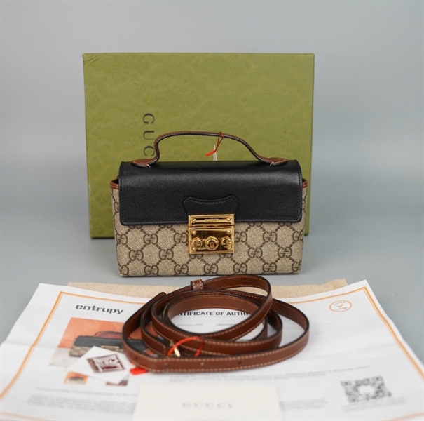 Túi GG Padlock xám đen (652683525040) sz18 KG+